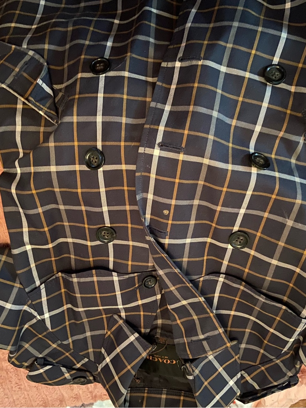 Coach Navy Plaid Button-Down Shirt Jacket